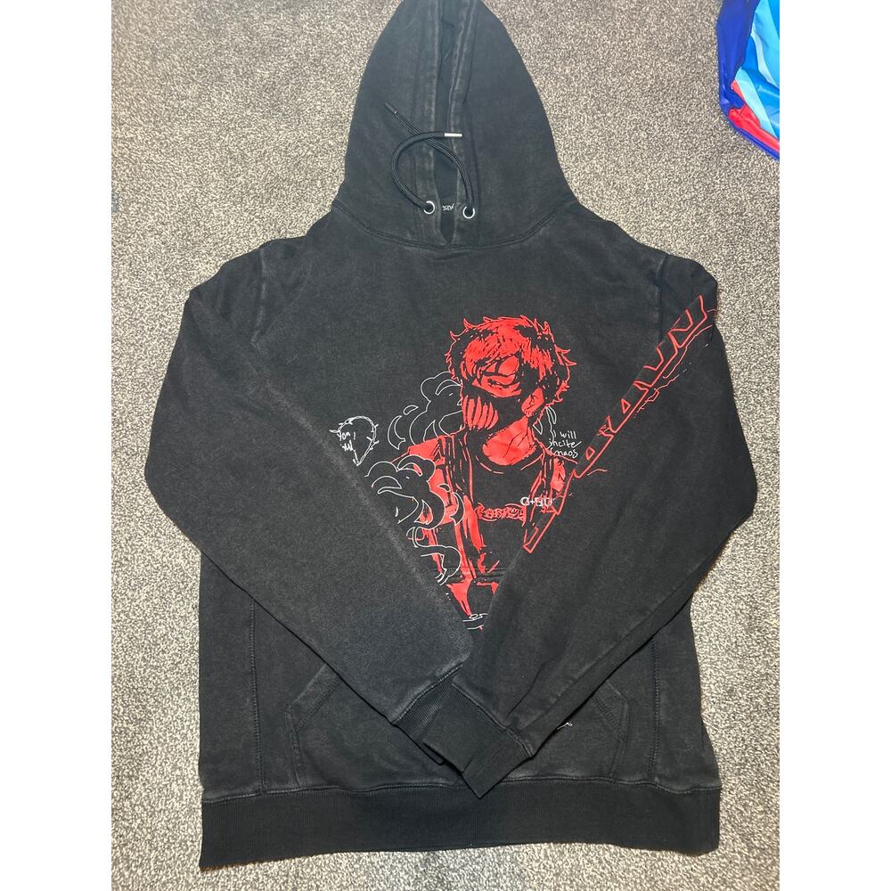 Corpse Husband Miss You Anime Style Acid Wash Black Hoodie Sweatshirt Size small